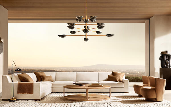 Treiste coffee table in Natural Oak shown with the Modena sectional and Lara chair
